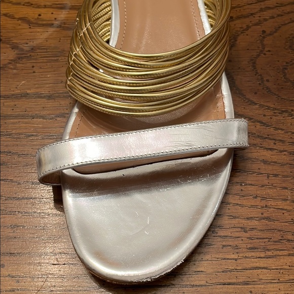 Aquazzura Metallic Gold/Silver Leather Rendez Vous Flat Slides, size 41 - Picture 7 of 13